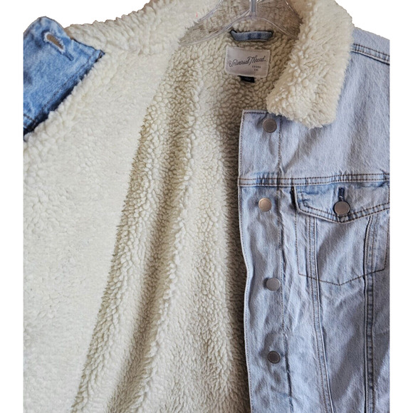 UNIVERSAL THREAD Women's L Jean Jacket Sherpa Lined Light Blue Metal Buttons 42 - Picture 5 of 8